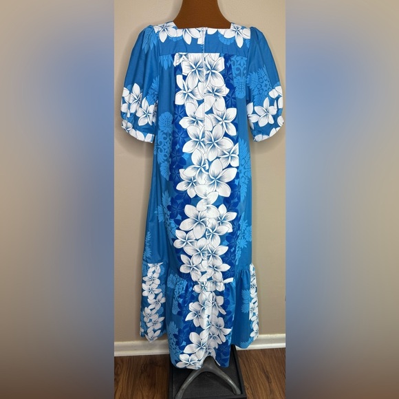 Royal Creations Blue Hawaiian MuuMuu Maxi Dress Size Small - Picture 4 of 9